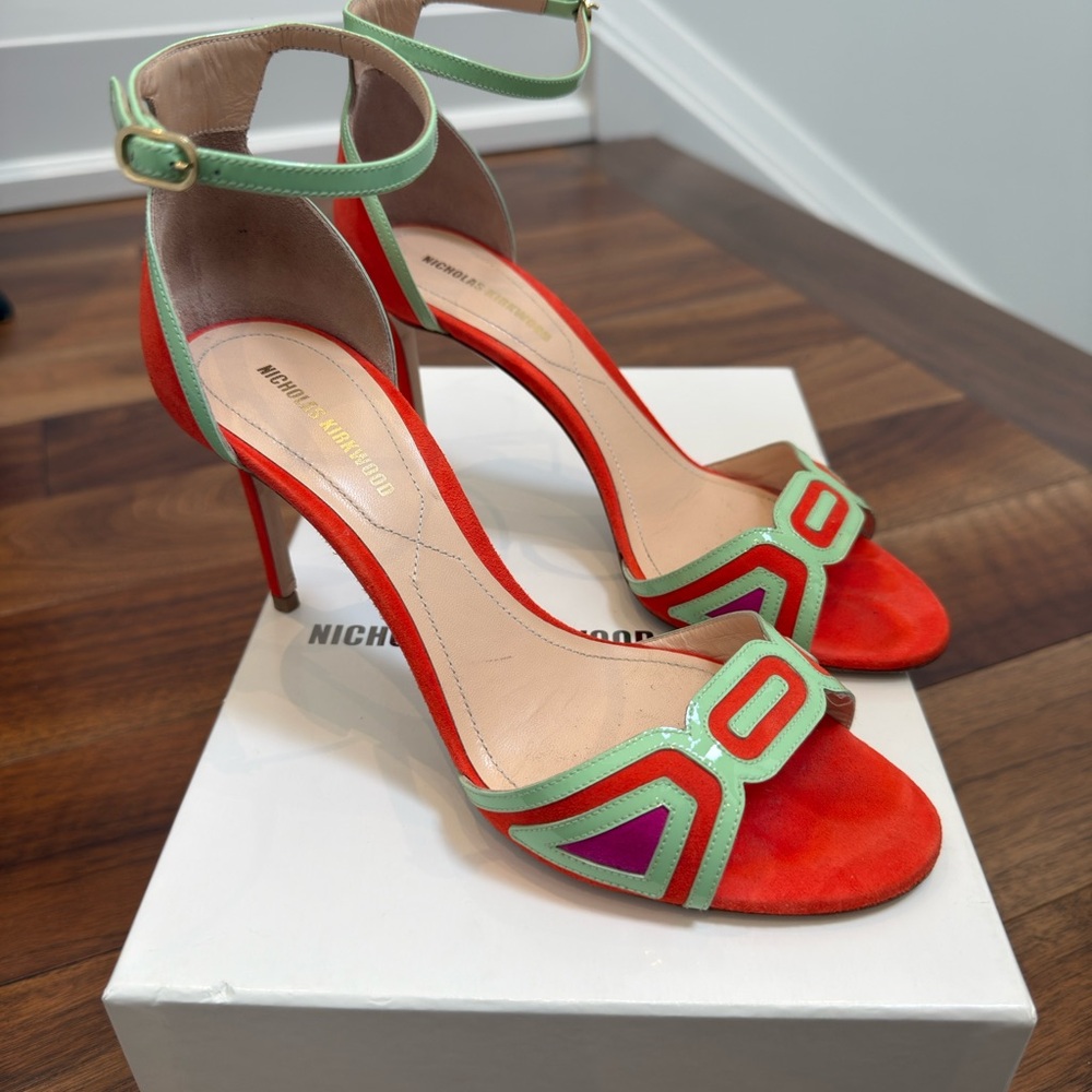 Nicholas Kirkwood Vibrant Coral and Green Heels-comes with box and duster